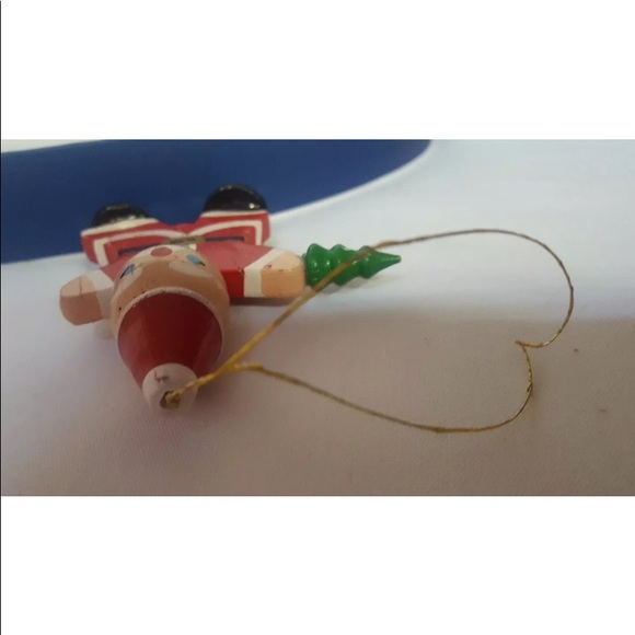 Vintage WOODEN SANTA CLAUS TREE ORNAMENT WITH SMALL TREE 3 1/2" • pre-owned - Picture 7 of 7